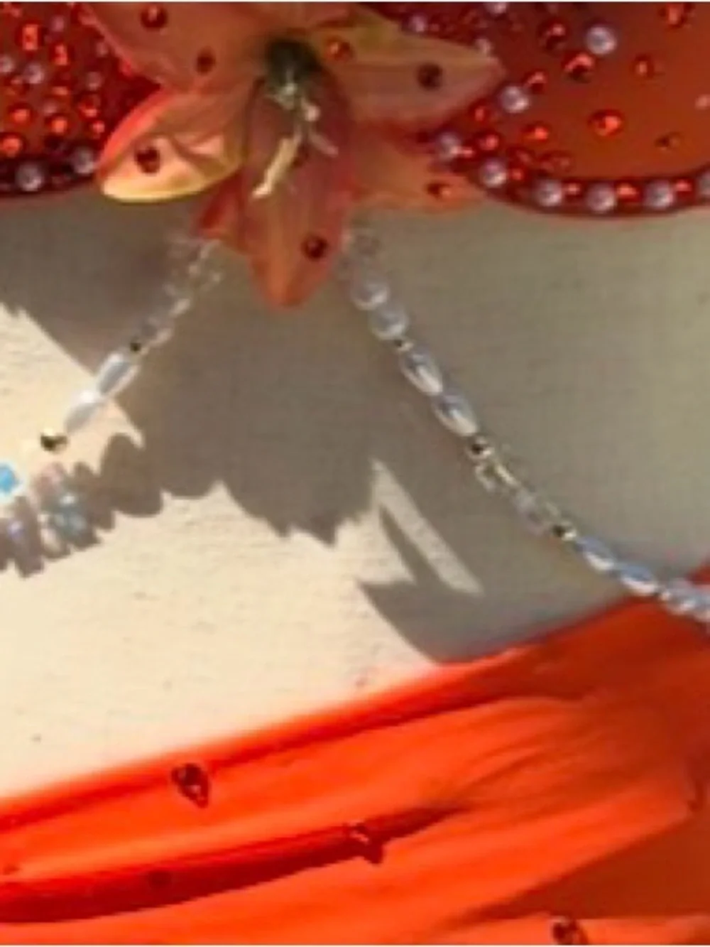 Embellished Orange Dance Set with Floral Accents